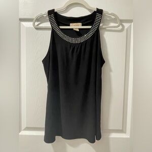 Chic Black Sleeveless Top with Embellished Neckline